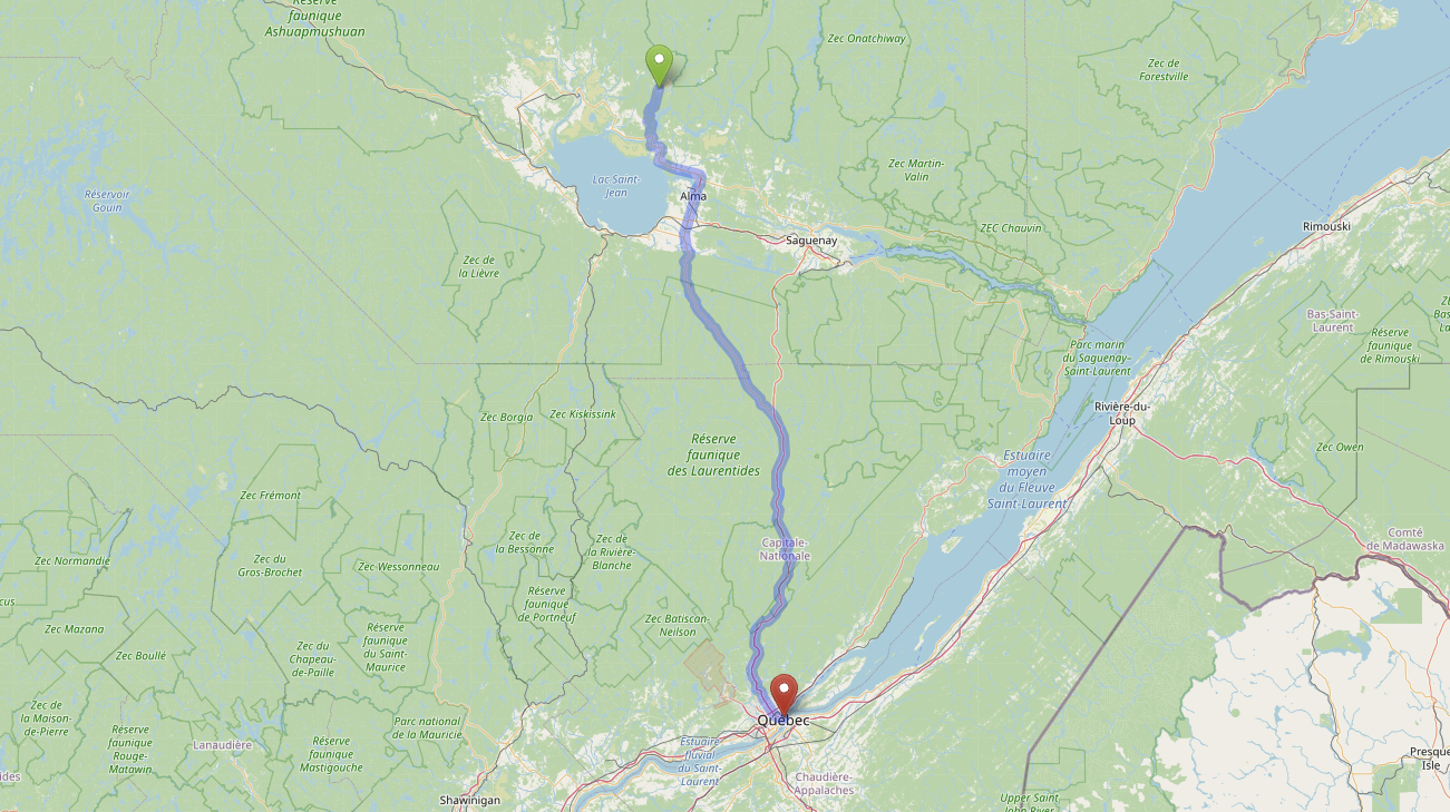 Map of Quebec showing Saint-Ludger-de-Milot and Quebec